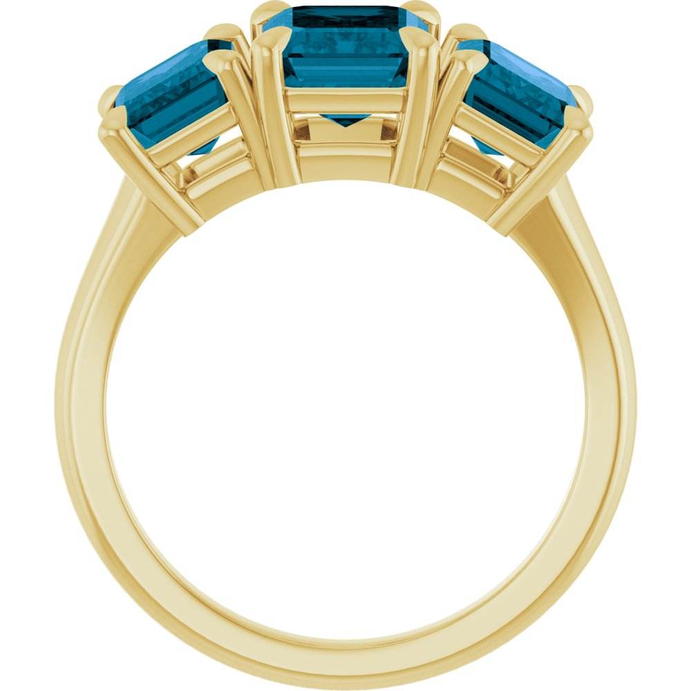 14K Yellow Gold 8x6 mm Emerald & London Blue Topaz Three-Stone Ring - Perfect Holiday Gift - Picasso Gold & Diamond Jewelry
