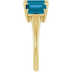 14K Yellow Gold 8x6 mm Emerald & London Blue Topaz Three-Stone Ring - Perfect Holiday Gift - Picasso Gold & Diamond Jewelry