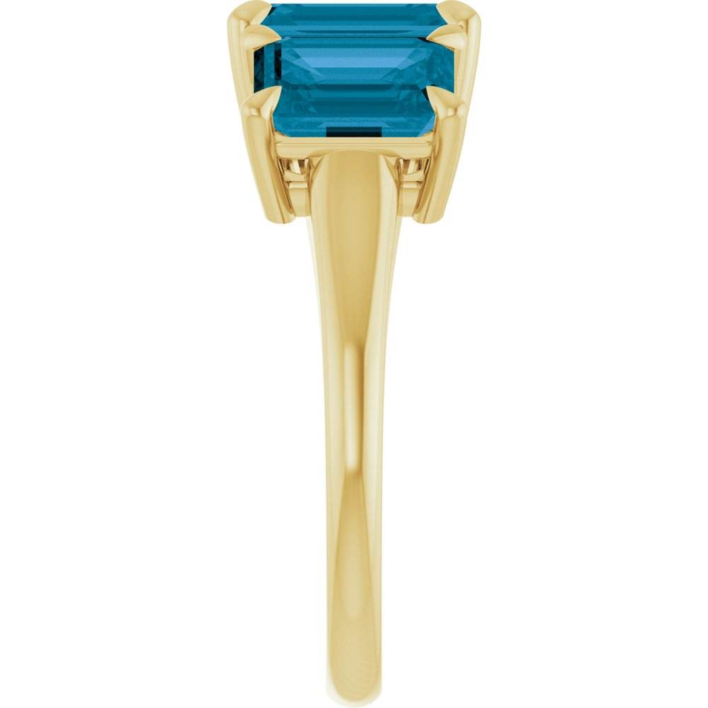 14K Yellow Gold 8x6 mm Emerald & London Blue Topaz Three-Stone Ring - Perfect Holiday Gift - Picasso Gold & Diamond Jewelry