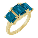 14K Yellow Gold 8x6 mm Emerald & London Blue Topaz Three-Stone Ring - Perfect Holiday Gift - Picasso Gold & Diamond Jewelry