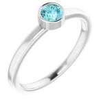 14K White 4 mm Natural Blue Zircon Ring - Picasso Gold & Diamond Jewelry
