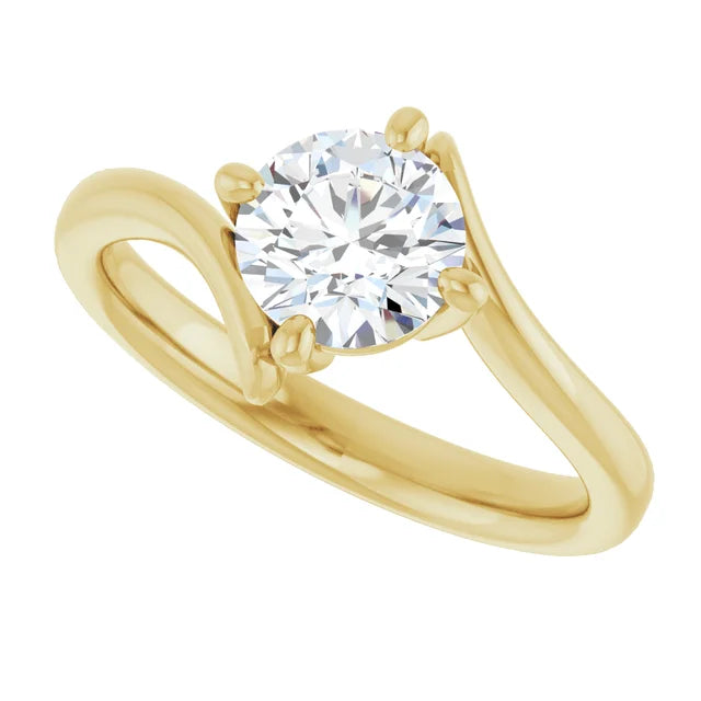 1 carat round diamond solitaire engagement ring in 14K yellow gold with classic 4 prong setting