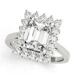 Emerald Cut Lab Grown Diamond Halo Engagement Ring in 14K gold and platinum