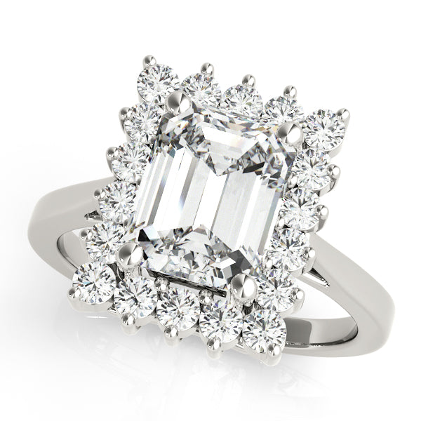 Emerald Cut Lab Grown Diamond Halo Engagement Ring in 14K gold and platinum