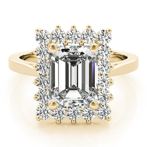 Emerald Cut Lab Grown Diamond Halo Engagement Ring — Picasso Gold & Diamond
