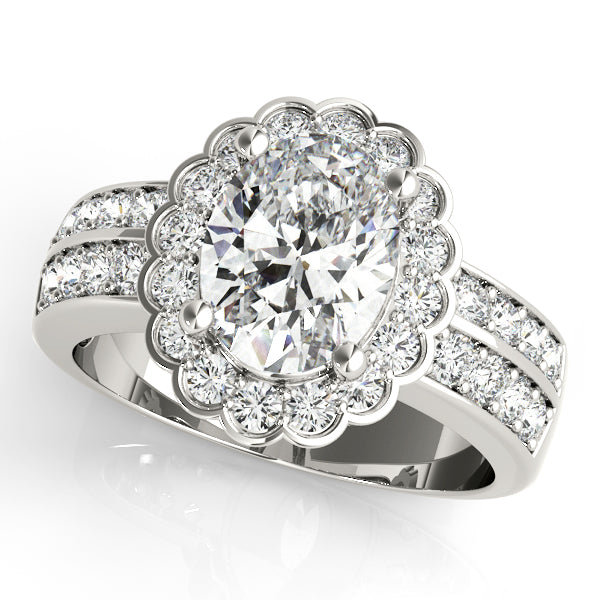 Oval Lab Grown Diamond Halo Engagement Ring in 14K gold and platinum