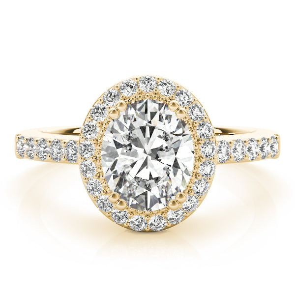 Oval Lab Diamond Halo Ring with Pavé Shank — Picasso Gold & Diamond