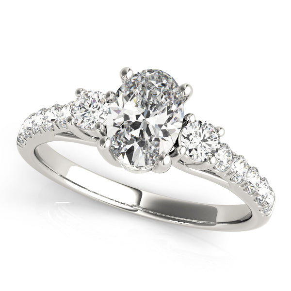 1 ct Oval Lab Grown Diamond Three-Stone Engagement Ring Setting in 14K White Gold