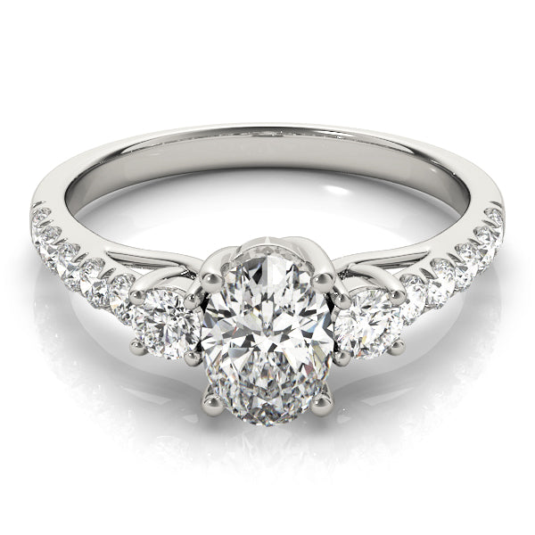1 ct Oval Lab Grown Diamond Three-Stone Engagement Ring Setting in 14K White Gold