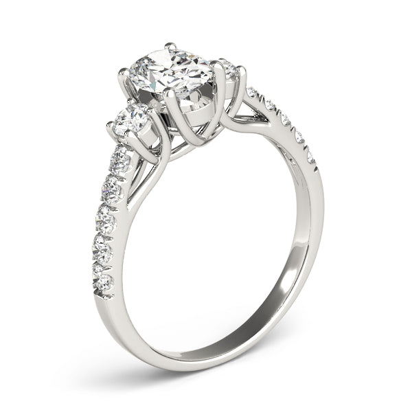 1 ct Oval Lab Grown Diamond Three-Stone Engagement Ring Setting in 14K White Gold