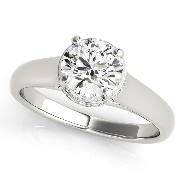 Round Lab Diamond Trellis Solitaire Engagement Ring in 14K gold and platinum