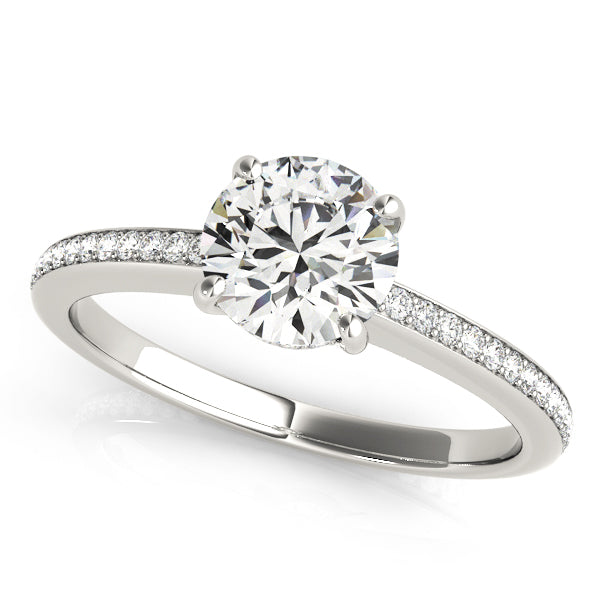 Round Lab Grown Diamond Engagement Ring with Side Stones in 14K gold and platinum