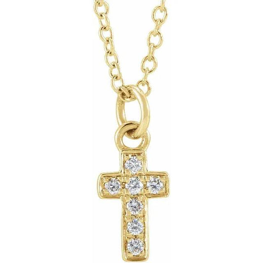 Faithful Sparkle: 14K Yellow .04 CTW Natural Diamond Youth Cross Necklace - Picasso Gold & Diamond Jewelry