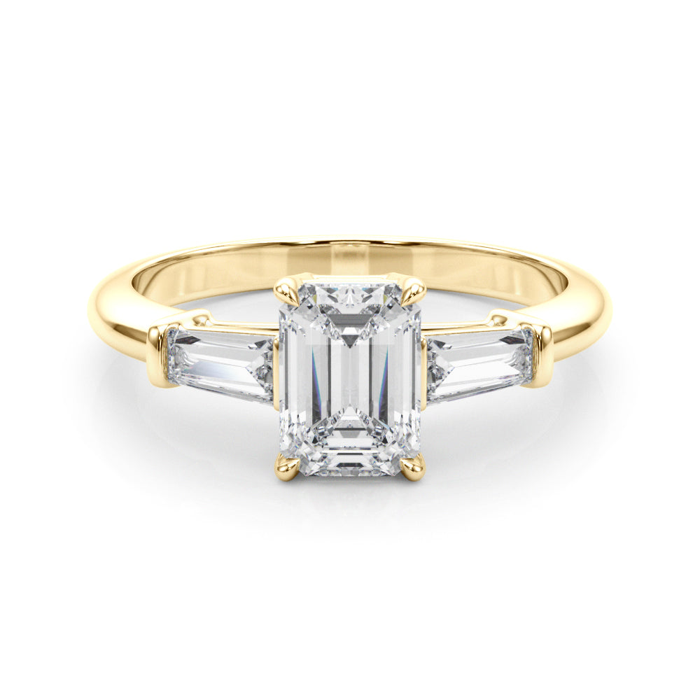 Emerald Cut Three Stone Lab Grown Diamond Engagement Ring - VS1 D/E/F | 14K & 18K Gold | 14K Yellow Gold | Emerald Cut Lab Diamond | Picasso Gold & Diamond Chicago
