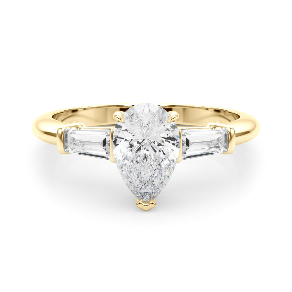 Pear Three Stone Lab Grown Diamond Engagement Ring - VS1 D/E/F | 14K & 18K Gold | 14K Yellow Gold | Pear Lab Diamond | Picasso Gold & Diamond Chicago