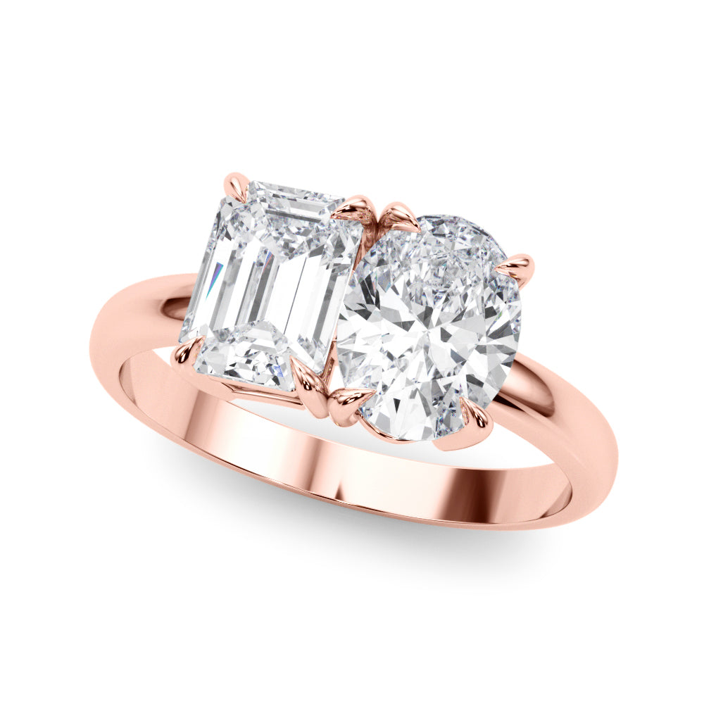 Oval-Emerald Two Stone Lab Grown Diamond Engagement Ring - VS1 D/E/F | 14K & 18K Gold | 14K White Gold | Oval-Emerald Lab Diamond | Picasso Gold & Diamond Chicago