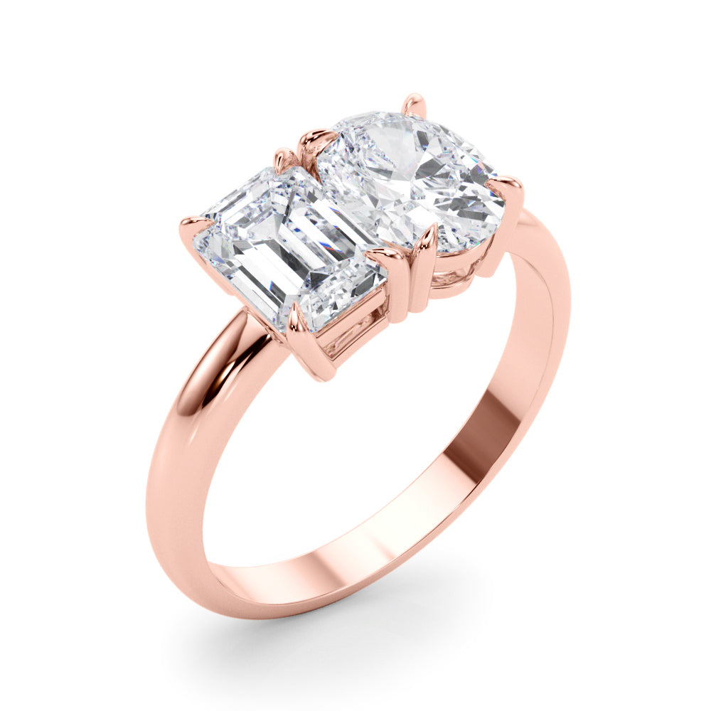 Oval-Emerald Two Stone Lab Grown Diamond Engagement Ring - VS1 D/E/F | 14K & 18K Gold | 14K Yellow Gold | Oval-Emerald Lab Diamond | Picasso Gold & Diamond Chicago