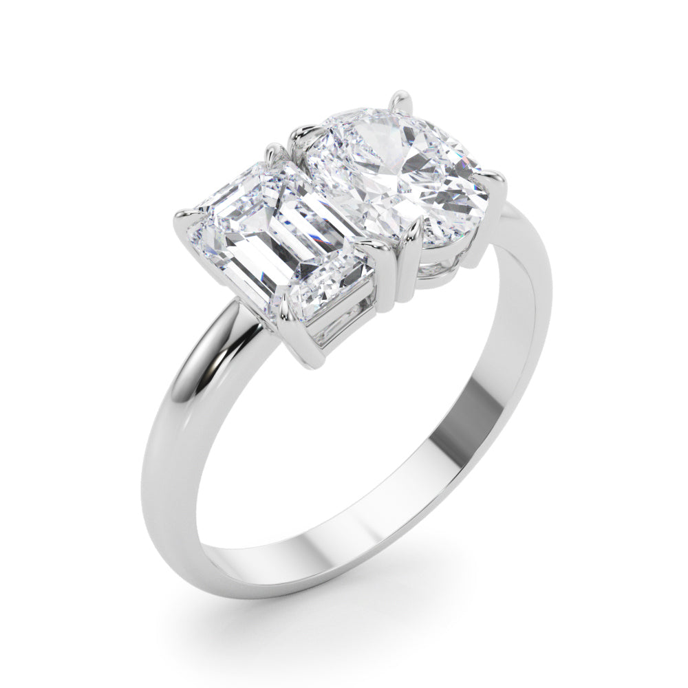 Oval-Emerald Two Stone Lab Grown Diamond Engagement Ring - VS1 D/E/F | 14K & 18K Gold | 14K Yellow Gold | Oval-Emerald Lab Diamond | Picasso Gold & Diamond Chicago