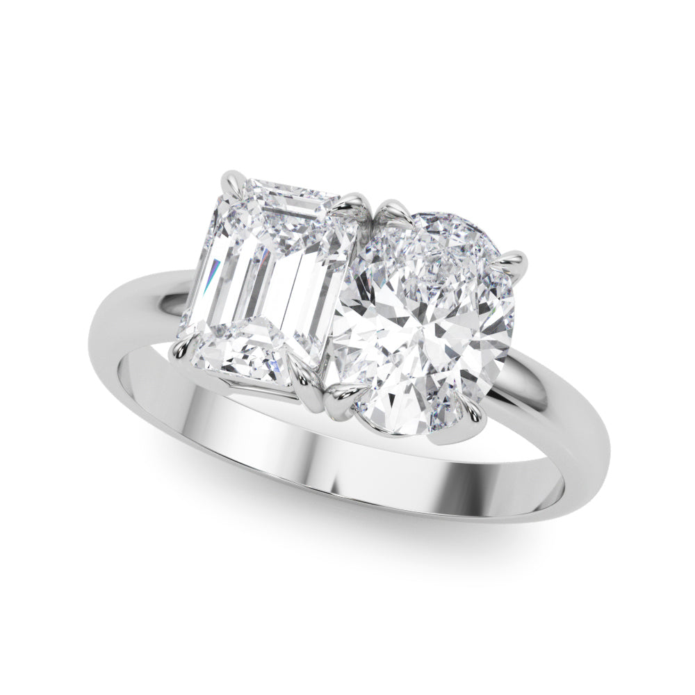 Oval-Emerald Two Stone Lab Grown Diamond Engagement Ring - VS1 D/E/F | 14K & 18K Gold | 14K White Gold | Oval-Emerald Lab Diamond | Picasso Gold & Diamond Chicago