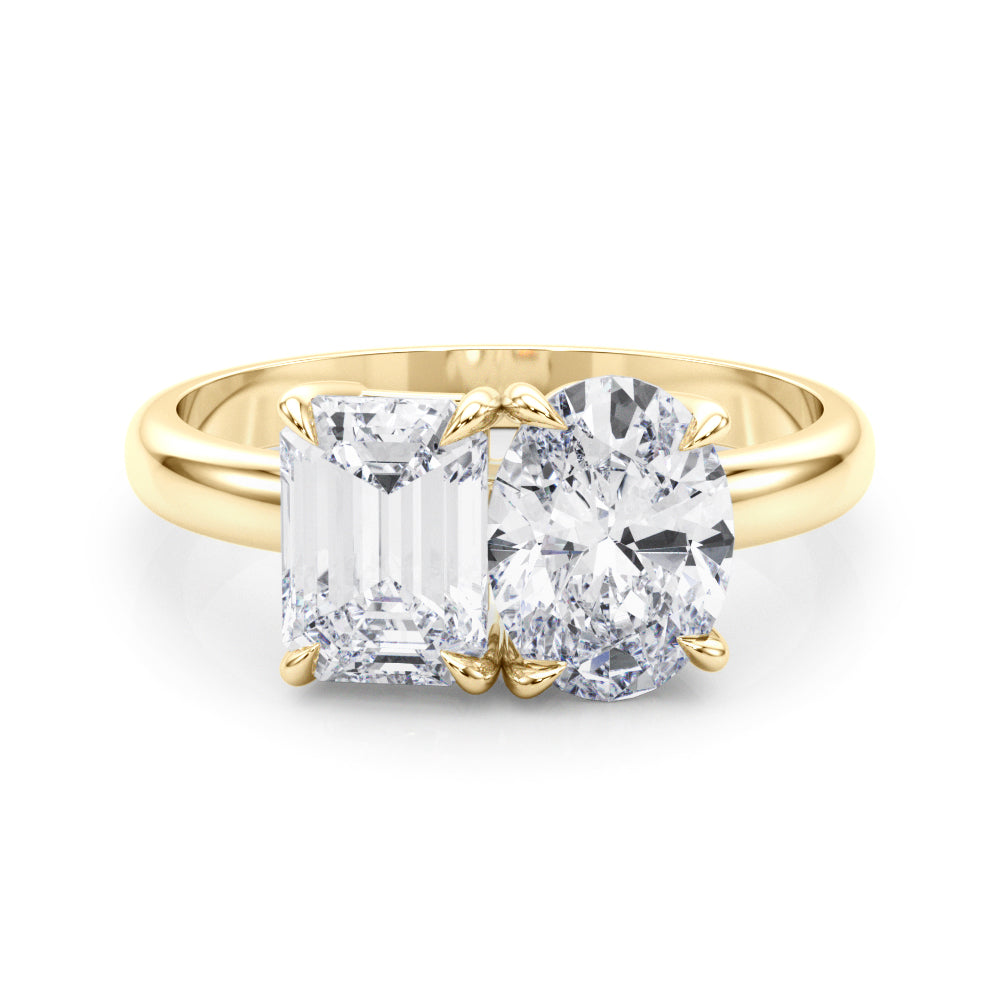 Oval-Emerald Two Stone Lab Grown Diamond Engagement Ring - VS1 D/E/F | 14K & 18K Gold | 14K Yellow Gold | Oval-Emerald Lab Diamond | Picasso Gold & Diamond Chicago