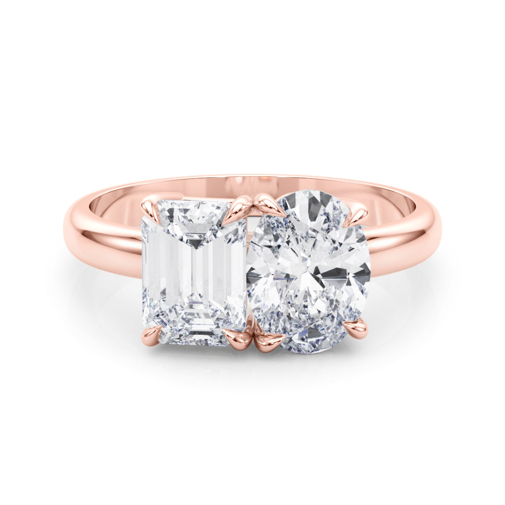 Oval-Emerald Two Stone Lab Grown Diamond Engagement Ring - VS1 D/E/F | 14K & 18K Gold | 14K Yellow Gold | Oval-Emerald Lab Diamond | Picasso Gold & Diamond Chicago