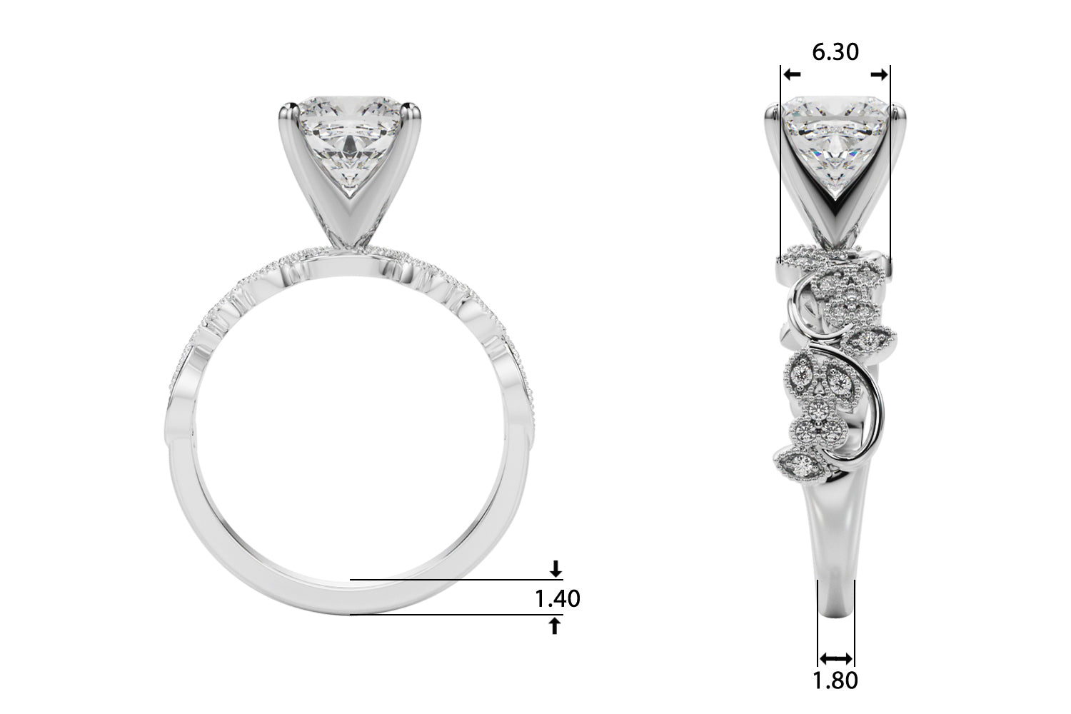 Round Nature Inspired Lab Grown Diamond Engagement Ring - VS1 D/E/F | 14K & 18K Gold | Lab Grown Diamond Engagement Ring | Picasso Gold & Diamond | Chicago