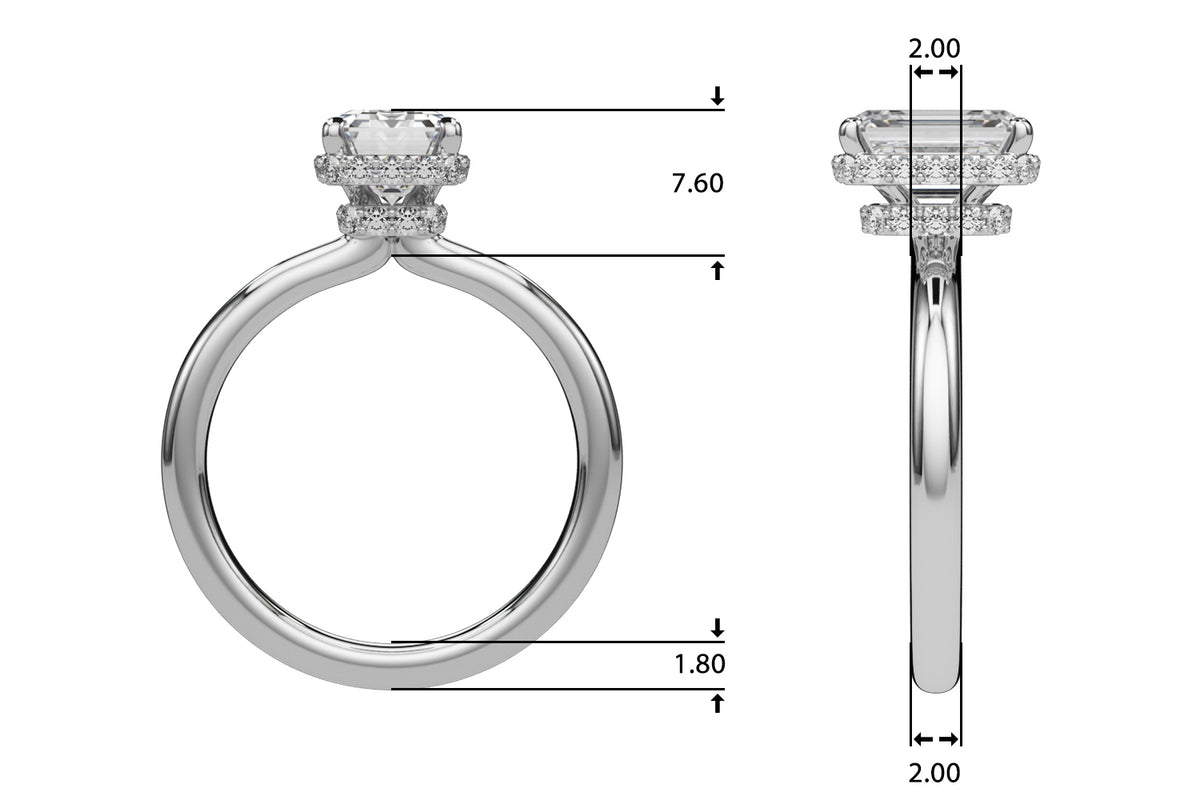 Emerald Cut Hidden Halo Lab Grown Diamond Engagement Ring - VS1 D/E/F | 14K & 18K Gold | 18K White Gold | Emerald Cut Lab Diamond | Picasso Gold & Diamond Chicago