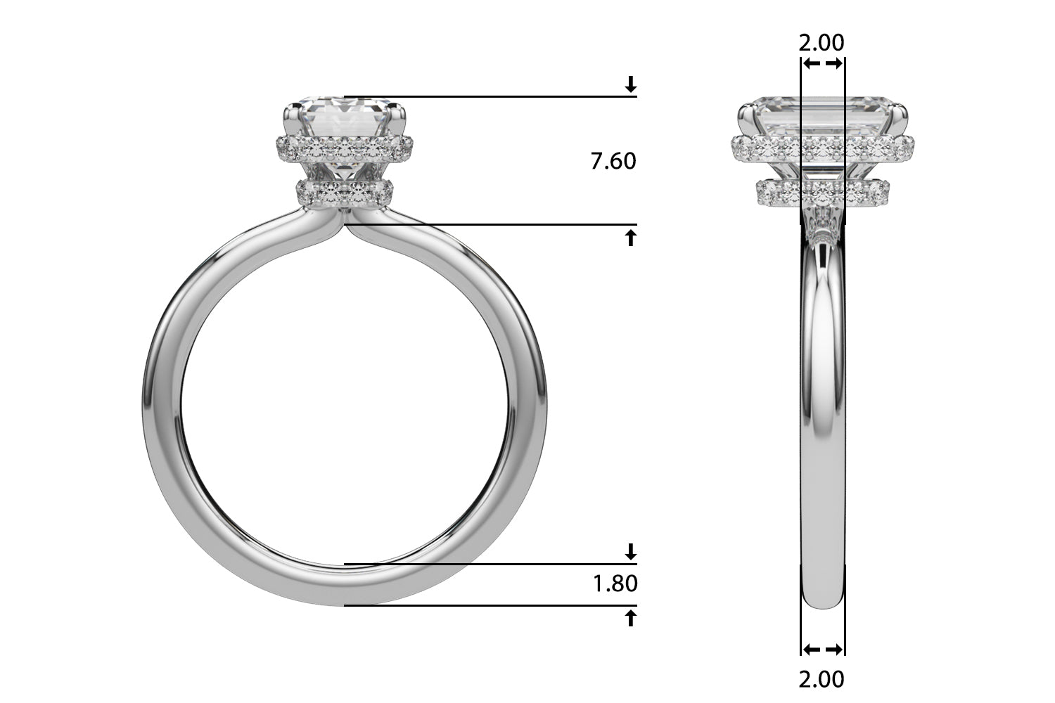 Emerald Cut Hidden Halo Lab Grown Diamond Engagement Ring - VS1 D/E/F | 14K & 18K Gold | 18K White Gold | Emerald Cut Lab Diamond | Picasso Gold & Diamond Chicago
