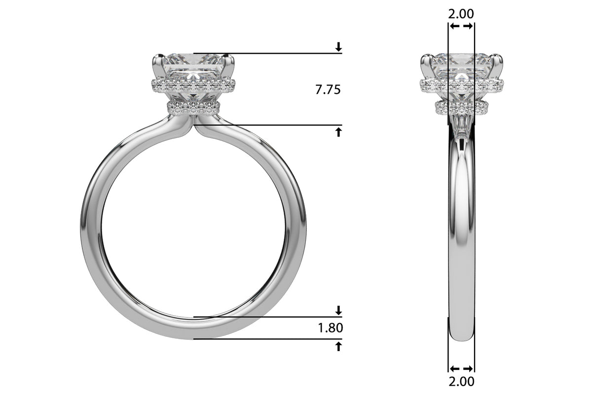 Princess Cut Hidden Halo Lab Grown Diamond Engagement Ring - VS1 D/E/F | 14K & 18K Gold | 18K White Gold | Princess Cut Lab Diamond | Picasso Gold & Diamond Chicago