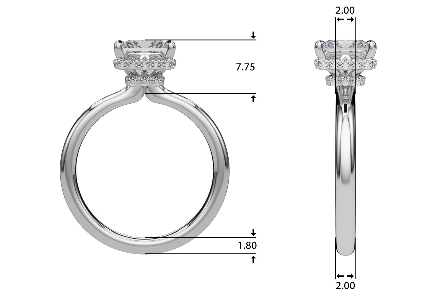 Princess Cut Hidden Halo Lab Grown Diamond Engagement Ring - VS1 D/E/F | 14K & 18K Gold | 18K White Gold | Princess Cut Lab Diamond | Picasso Gold & Diamond Chicago
