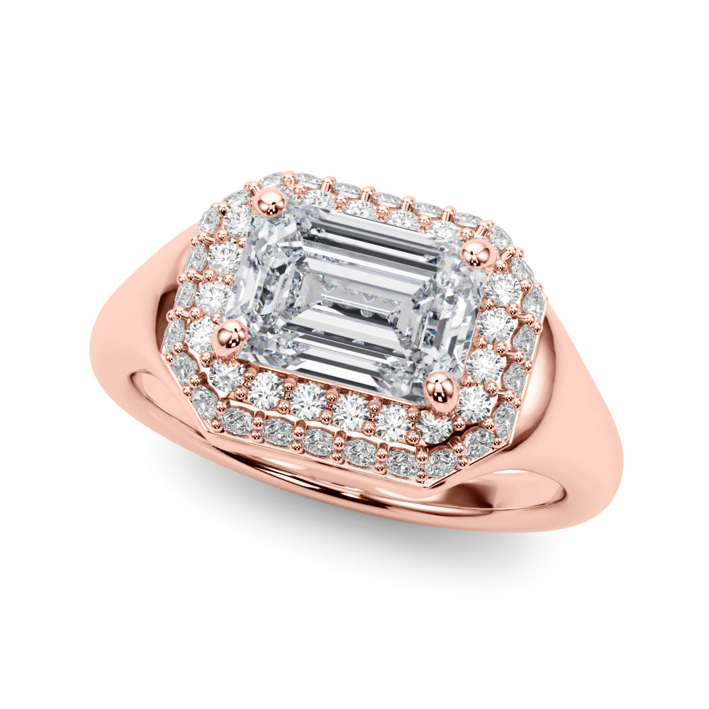 Emerald Cut Halo Lab Grown Diamond Engagement Ring - VS1 D/E/F | 14K & 18K Gold | 14K White Gold | Emerald Cut Lab Diamond | Picasso Gold & Diamond Chicago