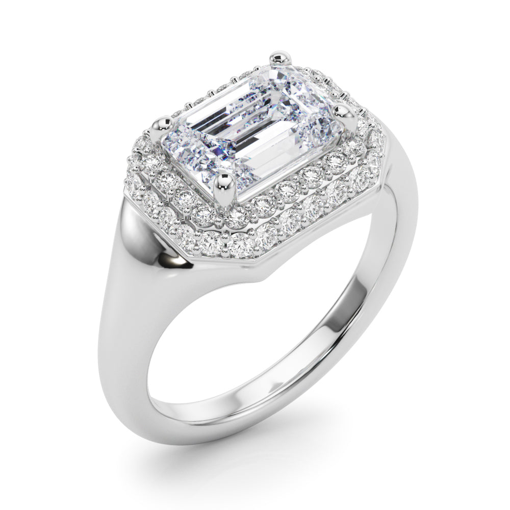 Emerald Cut Halo Lab Grown Diamond Engagement Ring - VS1 D/E/F | 14K & 18K Gold | 14K Yellow Gold | Emerald Cut Lab Diamond | Picasso Gold & Diamond Chicago