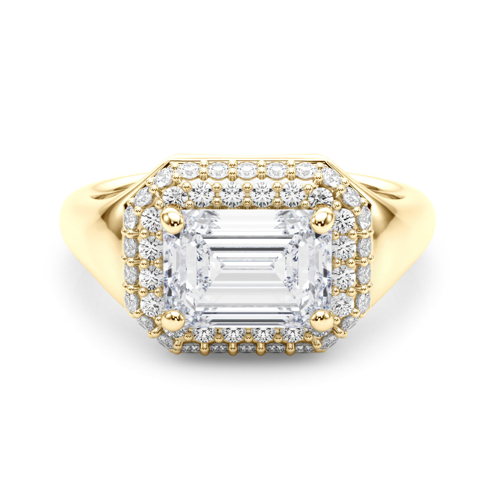 Emerald Cut Halo Lab Grown Diamond Engagement Ring - VS1 D/E/F | 14K & 18K Gold | 14K Yellow Gold | Emerald Cut Lab Diamond | Picasso Gold & Diamond Chicago