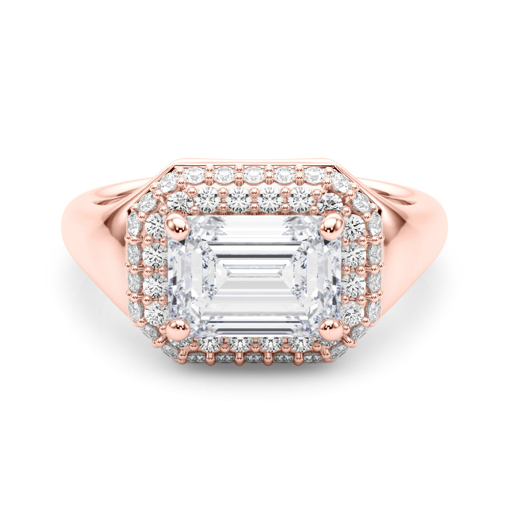 Emerald Cut Halo Lab Grown Diamond Engagement Ring - VS1 D/E/F | 14K & 18K Gold | 14K Yellow Gold | Emerald Cut Lab Diamond | Picasso Gold & Diamond Chicago
