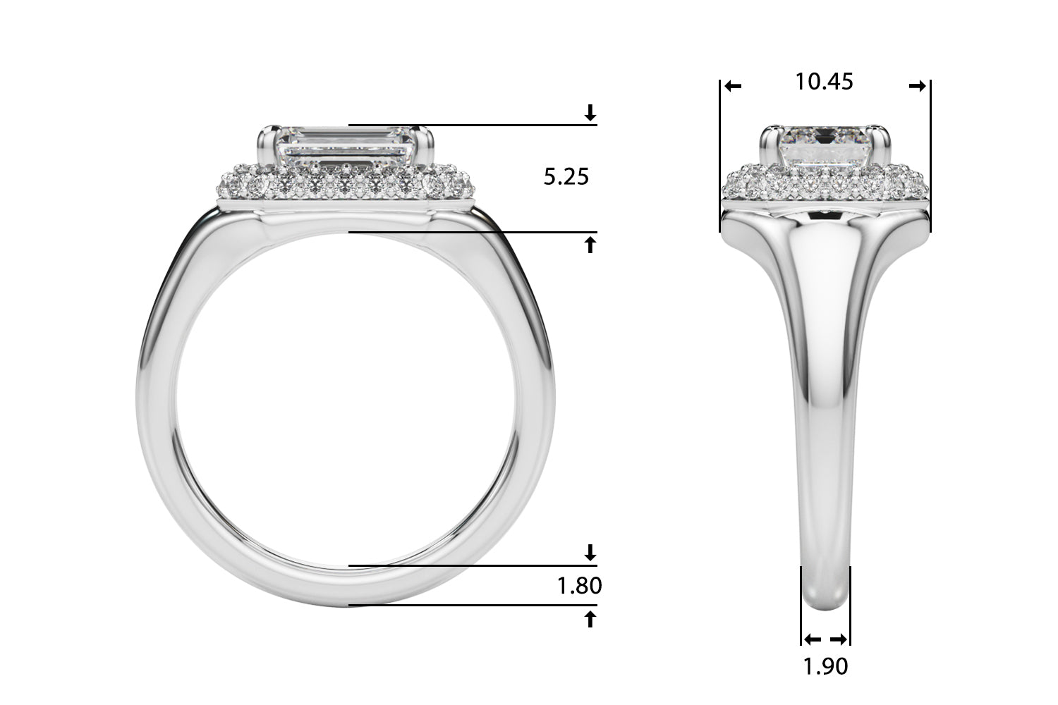 Emerald Cut Halo Lab Grown Diamond Engagement Ring - VS1 D/E/F | 14K & 18K Gold | 18K White Gold | Emerald Cut Lab Diamond | Picasso Gold & Diamond Chicago