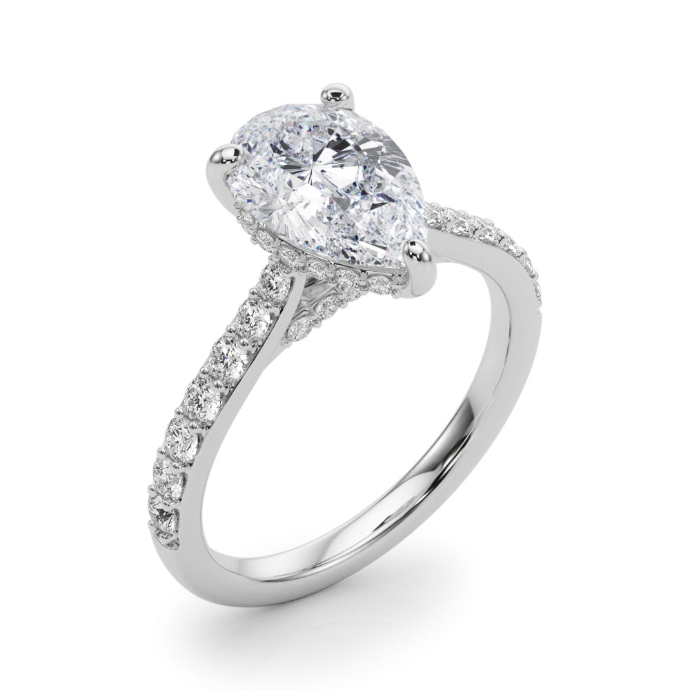 Pear Shape Hidden Halo Lab Grown Diamond Engagement Ring - VS1 D/E/F | 14K & 18K Gold | 14K Yellow Gold | Pear Shape Lab Diamond | Picasso Gold & Diamond Chicago