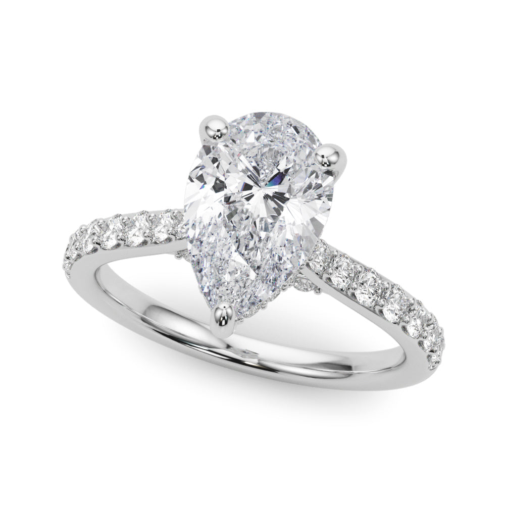 Pear Shape Hidden Halo Lab Grown Diamond Engagement Ring - VS1 D/E/F | 14K & 18K Gold | 14K White Gold | Pear Shape Lab Diamond | Picasso Gold & Diamond Chicago