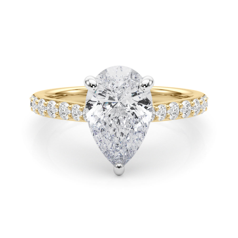 Pear Shape Hidden Halo Lab Grown Diamond Engagement Ring - VS1 D/E/F | 14K & 18K Gold | 14K Yellow Gold | Pear Shape Lab Diamond | Picasso Gold & Diamond Chicago