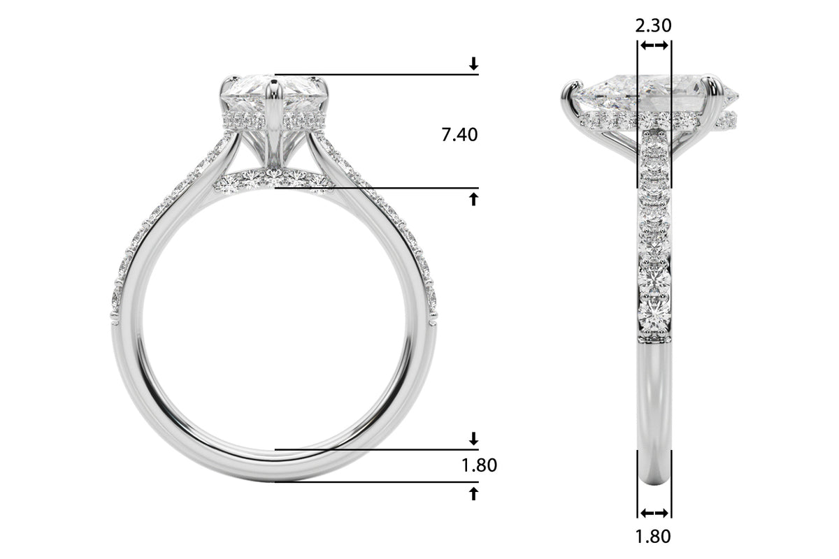 Pear Shape Hidden Halo Lab Grown Diamond Engagement Ring - VS1 D/E/F | 14K & 18K Gold | 18K White Gold | Pear Shape Lab Diamond | Picasso Gold & Diamond Chicago