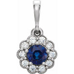14K White Gold Blue Sapphire & Diamond Pendant – 1/6 CTW Sapphire, 1/8 CTW Diamonds - Picasso Gold & Diamond Jewelry