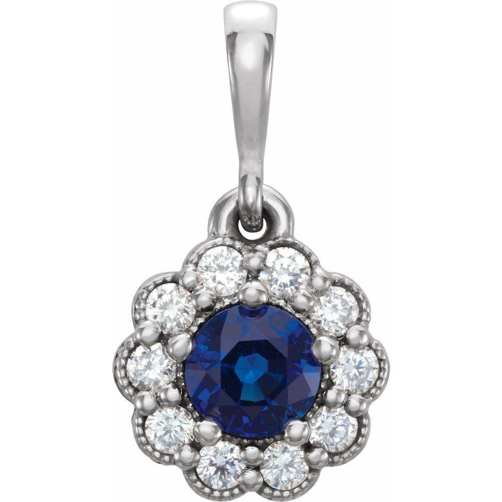 14K White Gold Blue Sapphire & Diamond Pendant – 1/6 CTW Sapphire, 1/8 CTW Diamonds - Picasso Gold & Diamond Jewelry
