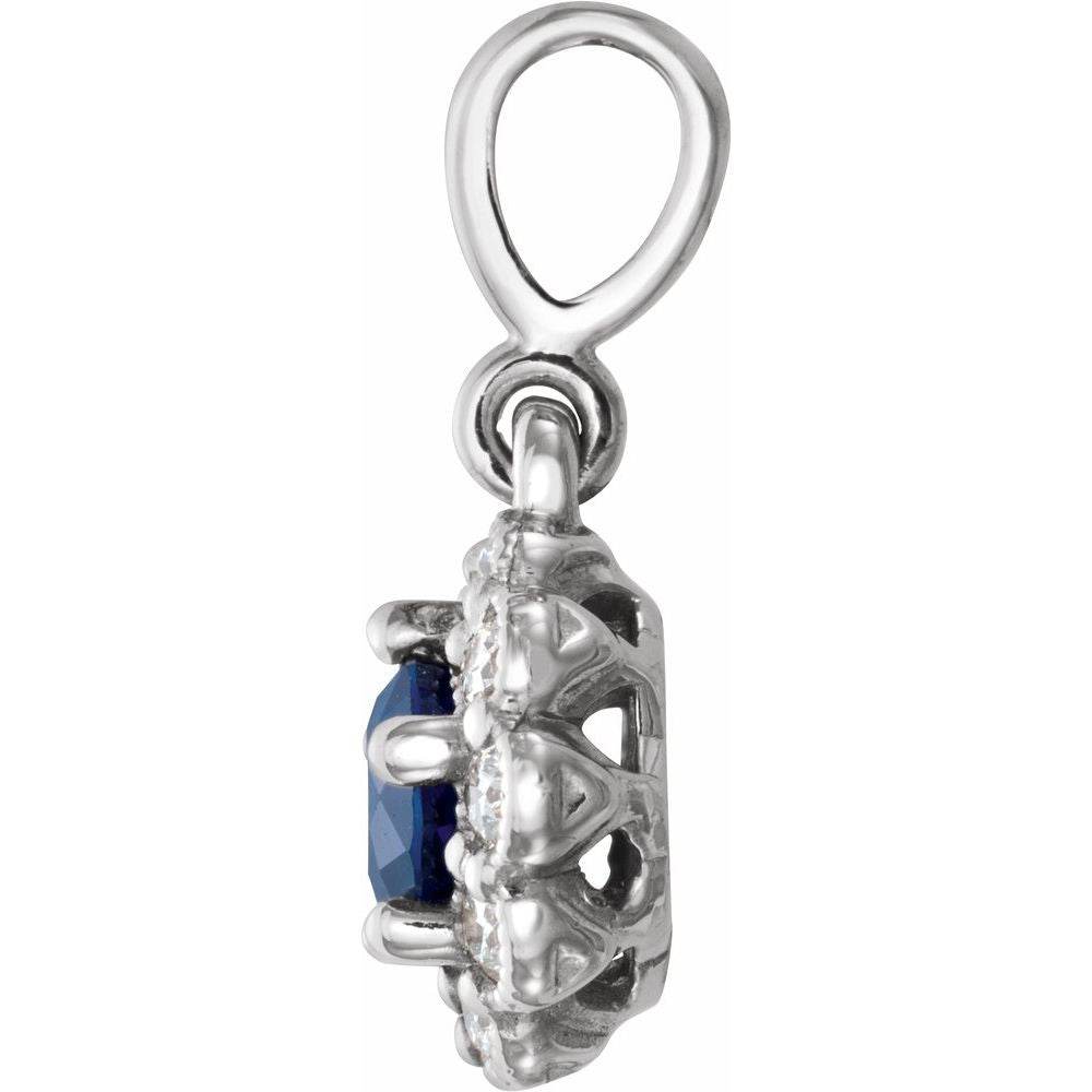 14K White Gold Blue Sapphire & Diamond Pendant – 1/6 CTW Sapphire, 1/8 CTW Diamonds