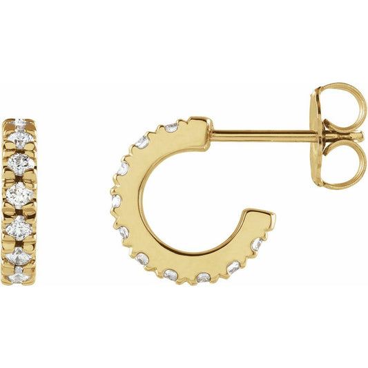 14K yellow gold 10 mm huggie hoop earrings with 1/3 CTW lab-grown diamonds, French-set design