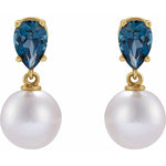 14K Yellow Gold Akoya Pearl & Natural London Blue Topaz Earrings – Classic & Elegant Fine Jewelry - Picasso Gold & Diamond Jewelry