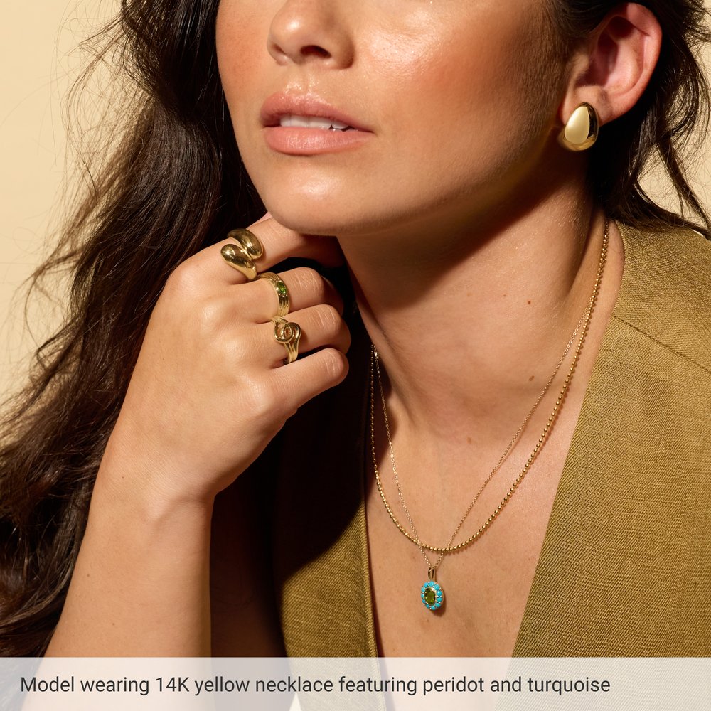 14K Gold Peridot & Turquoise Halo Necklace – 16"-18" Adjustable - Picasso Gold & Diamond Jewelry