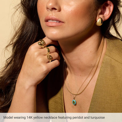 14K Gold Peridot & Turquoise Halo Necklace – 16"-18" Adjustable