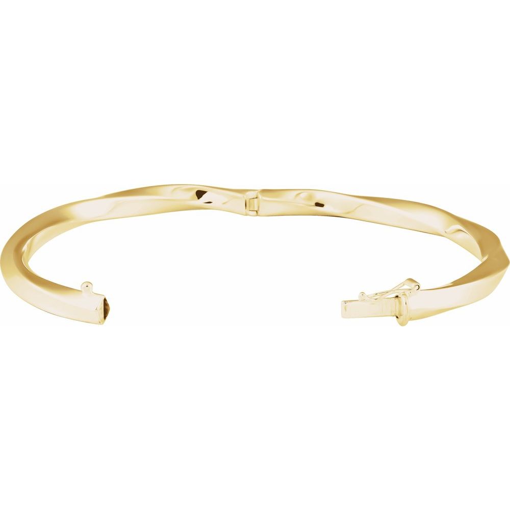 14K Yellow Gold Hinged Twisted Bangle Bracelet – 7" Polished Box Clasp