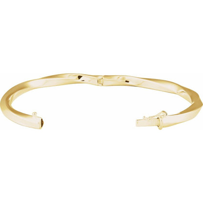 14K Yellow Gold Hinged Twisted Bangle Bracelet – 7" Polished Box Clasp