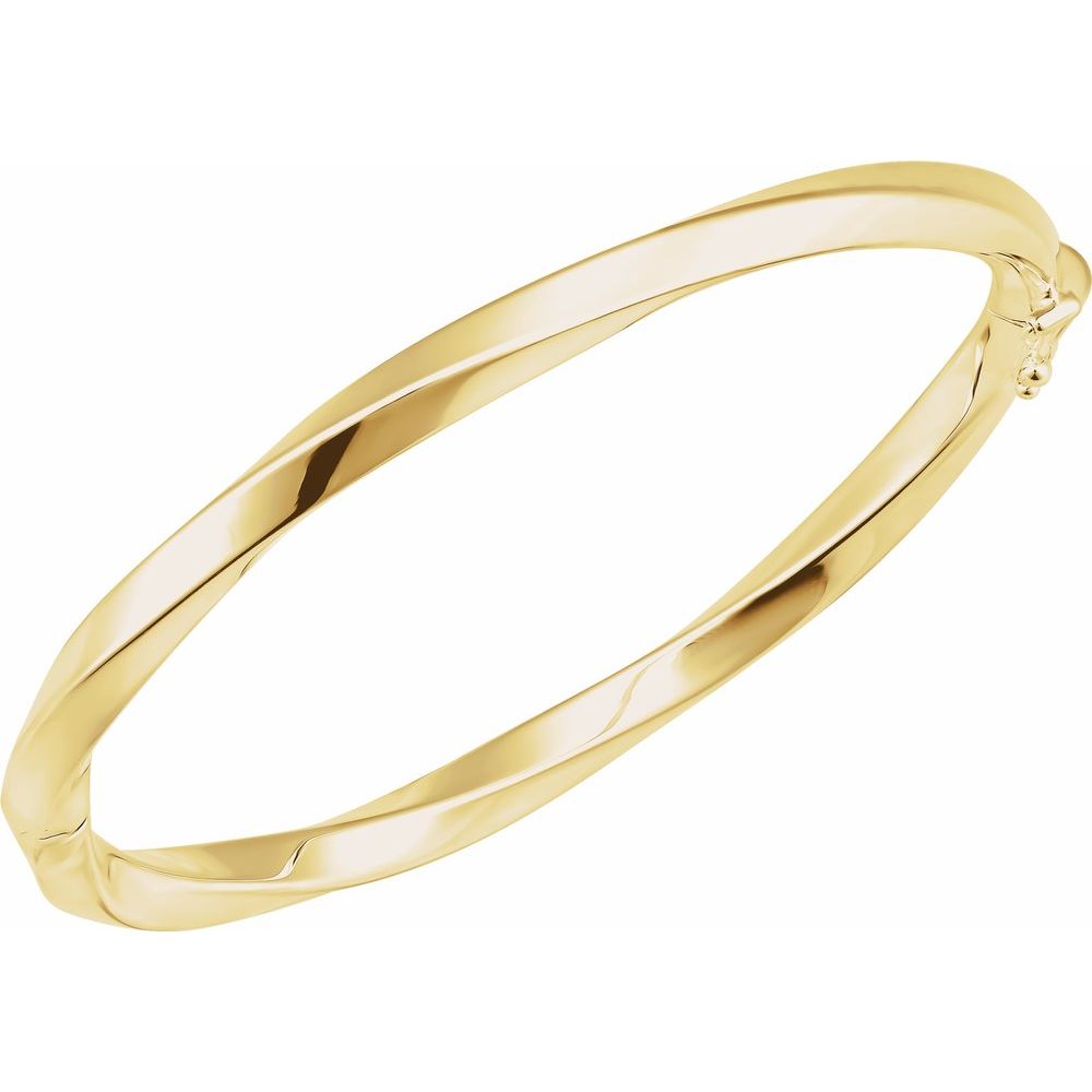 14K Yellow Gold Hinged Twisted Bangle Bracelet – 7" Polished Box Clasp