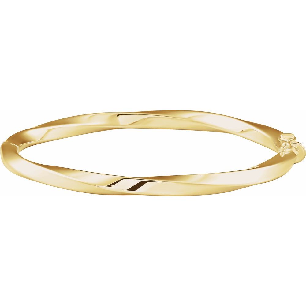 14K Yellow Gold Hinged Twisted Bangle Bracelet – 7" Polished Box Clasp